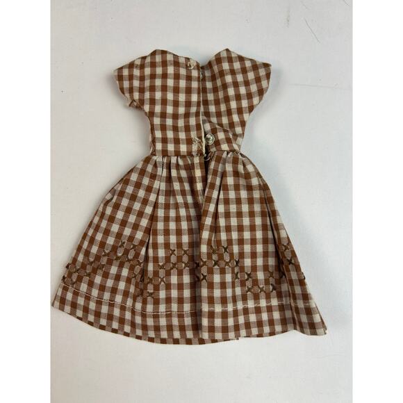 1960s Barbie clone brown gingham day dress, cutwork trim, 2-snap back, vtg - Picture 3 of 4